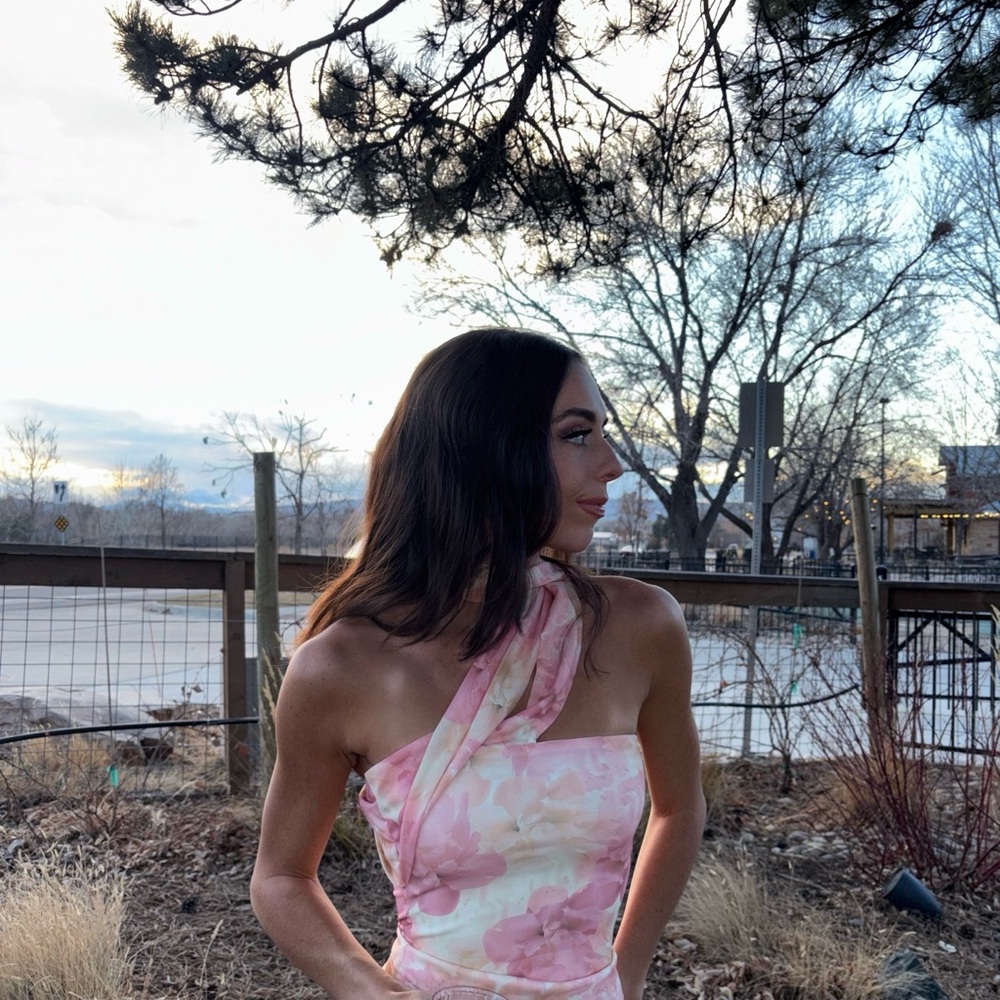 Pink floral scarf top